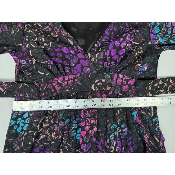 Betsey Johnson Dress Womens 4 Black Multicolor Animal Print Ruffle Bell Sleeve - Picture 12 of 16